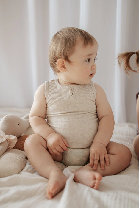 Organic Singlet Bodysuit - Oatmeal Marle