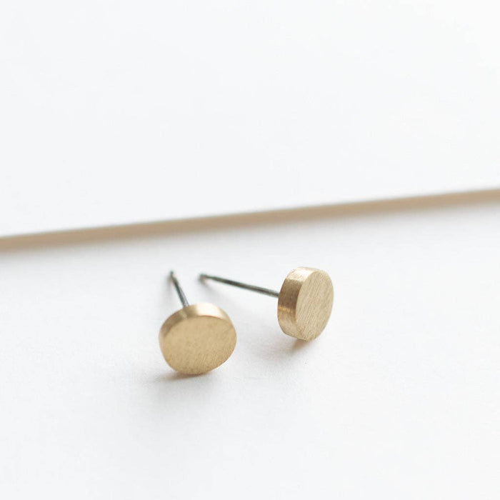 Matte Brass Mini Circle Post Earrings