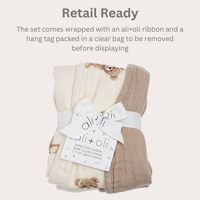 Bamboo Muslin Burp Cloth Set 2-Pack (Teddy/Taupe)
