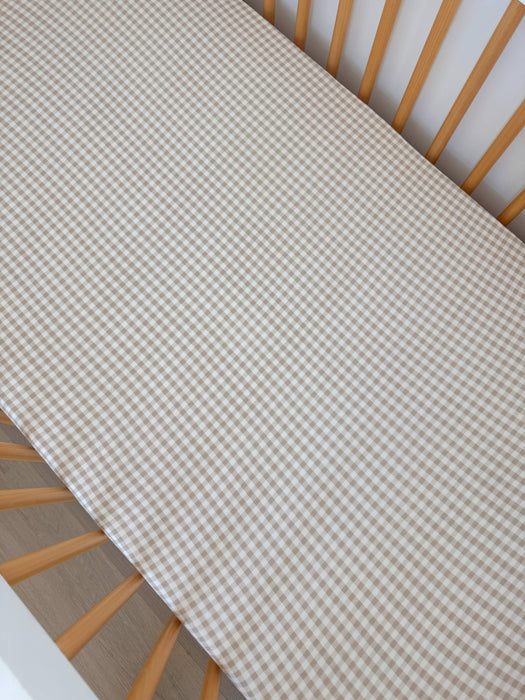 Stretch Crib Sheet, Tan Gingham