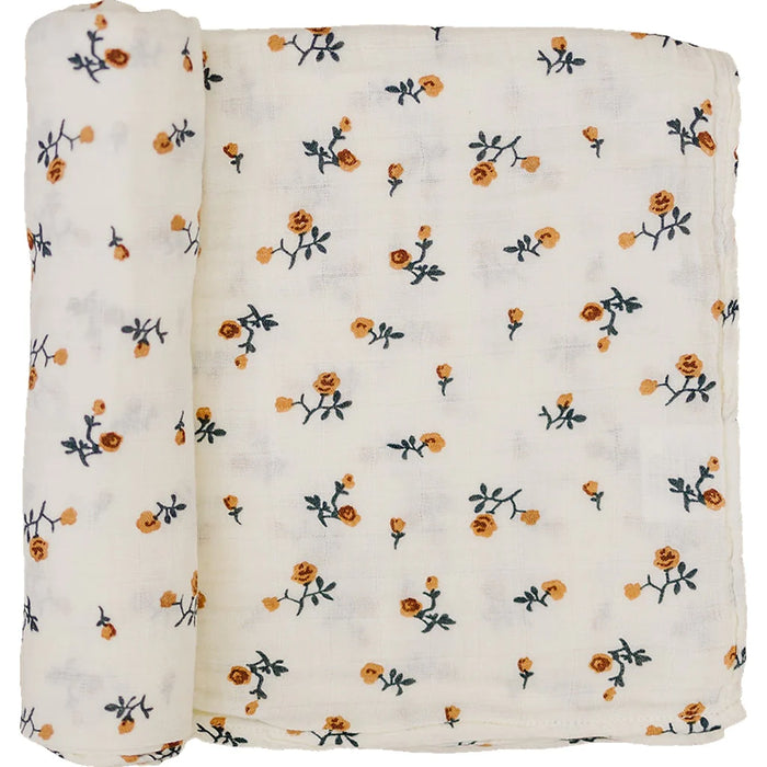 Muslin Swaddle Blanket- Cream Floral