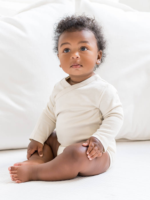 Organic Baby Long Sleeve Classic Kimono Bodysuit - Natural