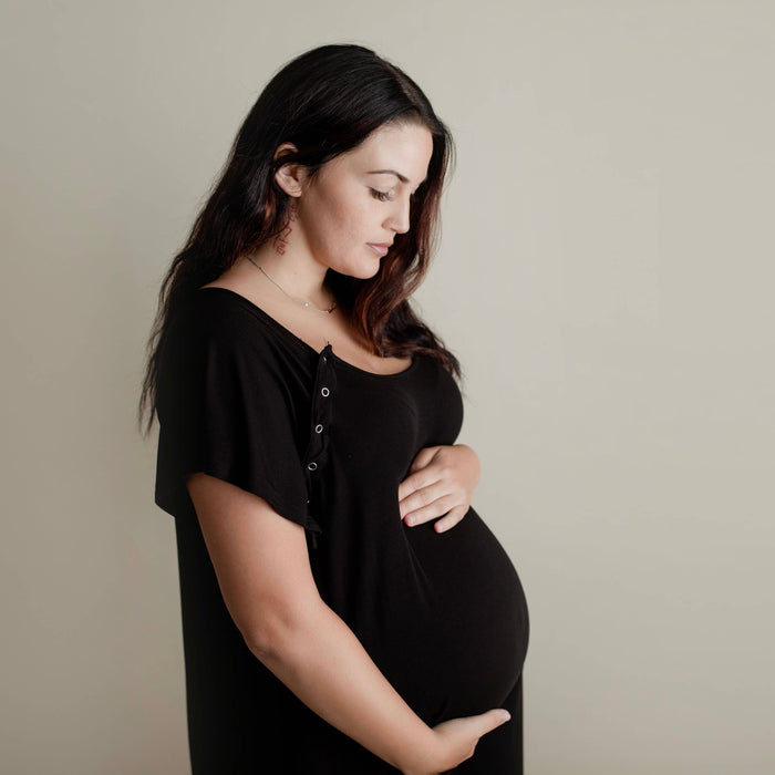 Black Ribbed Maternity Delivery/ Nursing Gown