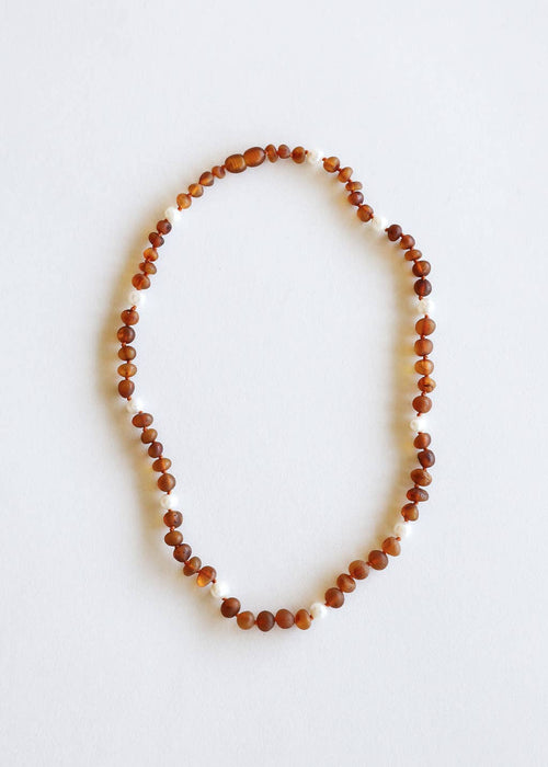 Raw Cognac Baltic Amber + Pearl Halo || Necklace