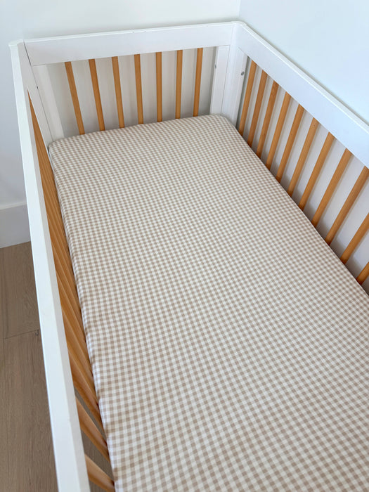 Stretch Crib Sheet, Tan Gingham