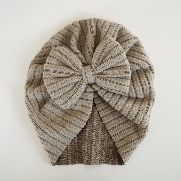 Fuzzy Ribbed Bow Turban - Sage Grey