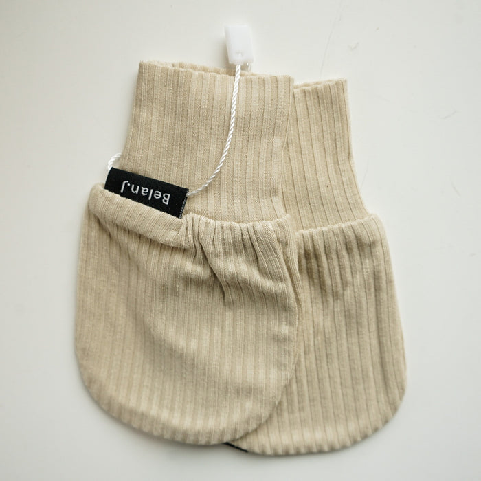 Ribbed Bamboo Non Scratch Mittens - Wheat