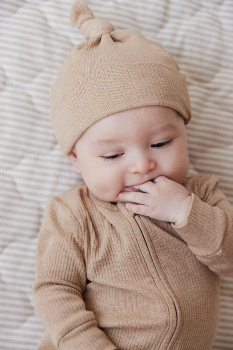 Organic Cotton Modal Marley Beanie - Caramel Marle