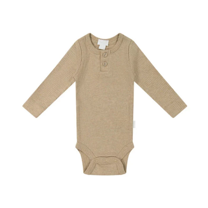 Organic Cotton Modal Long Sleeve Bodysuit - Caramel Marle