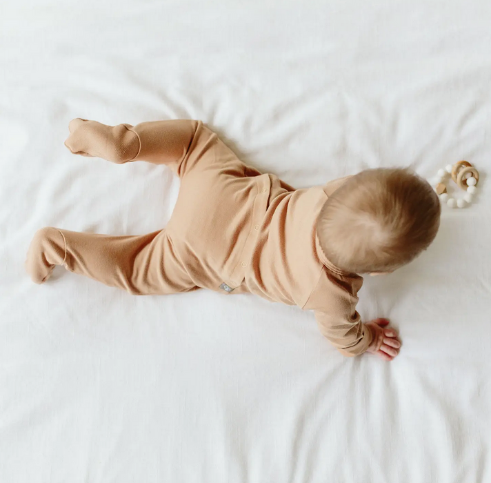Viscose Bamboo + Organic Cotton Footie - Sandstone