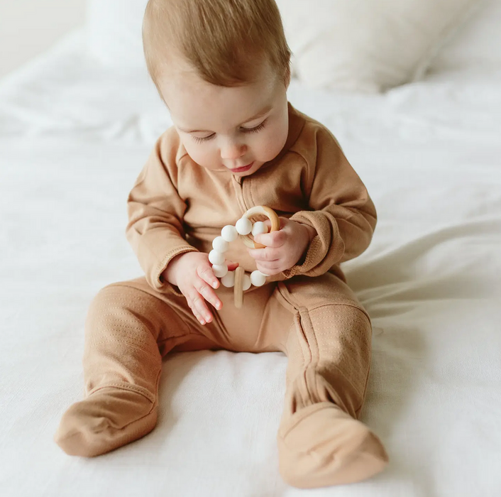 Viscose Bamboo + Organic Cotton Footie - Sandstone