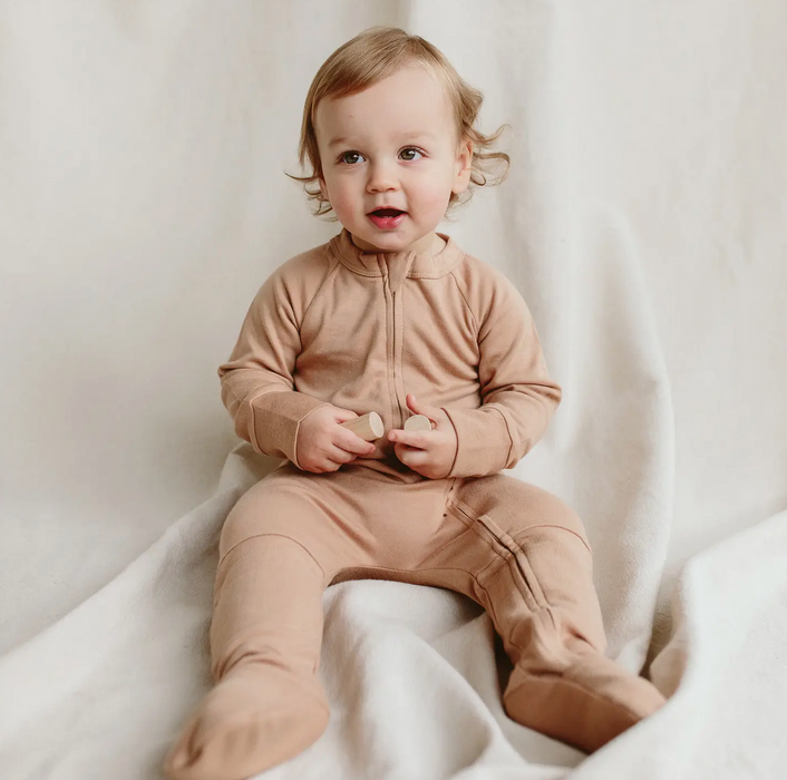 Viscose Bamboo + Organic Cotton Footie - Sandstone