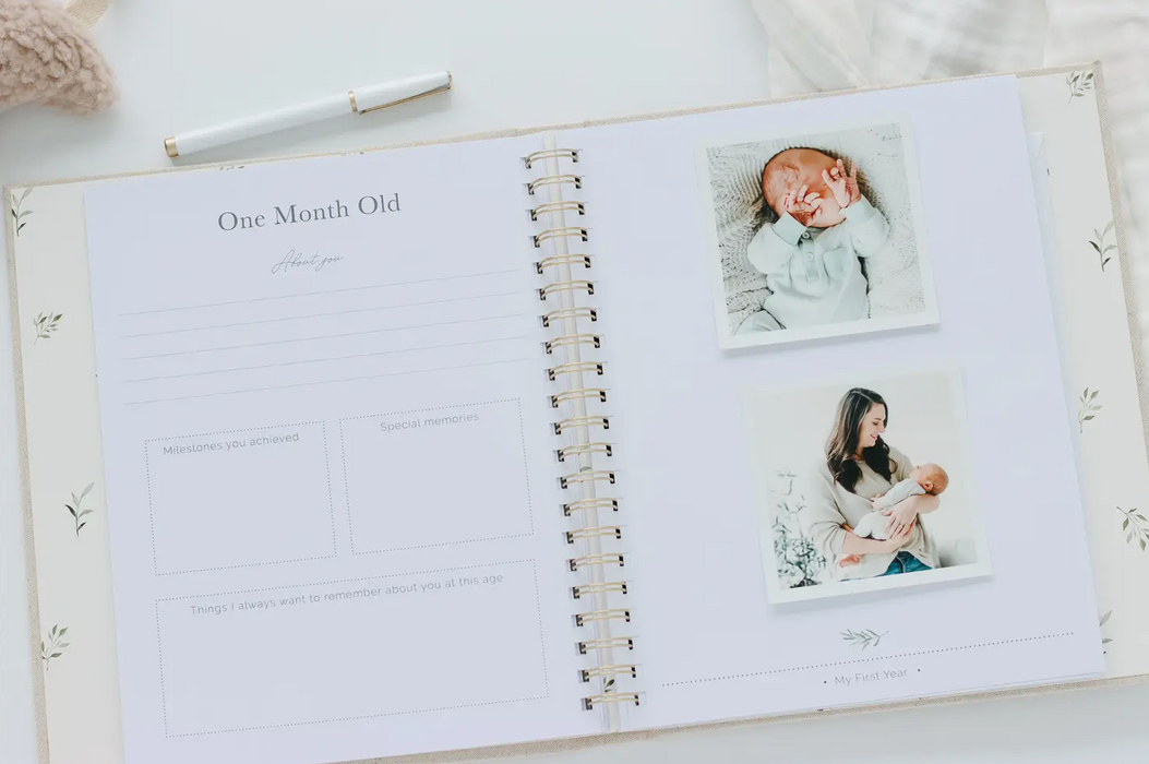 First Year Baby Memory Book + Gift Box - Sand