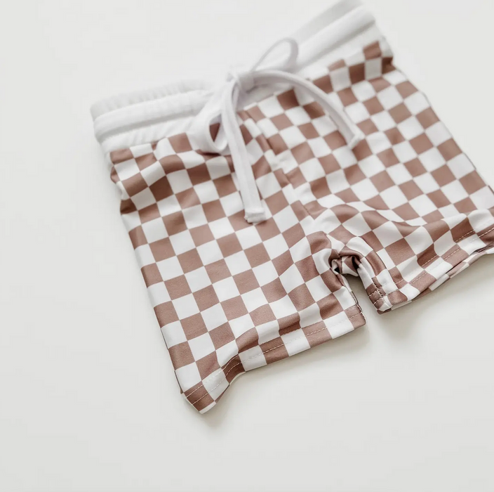 Swim Shorts - Tan Checkered