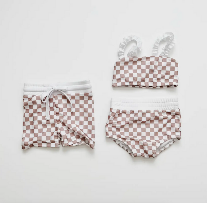 Swim Shorts - Tan Checkered