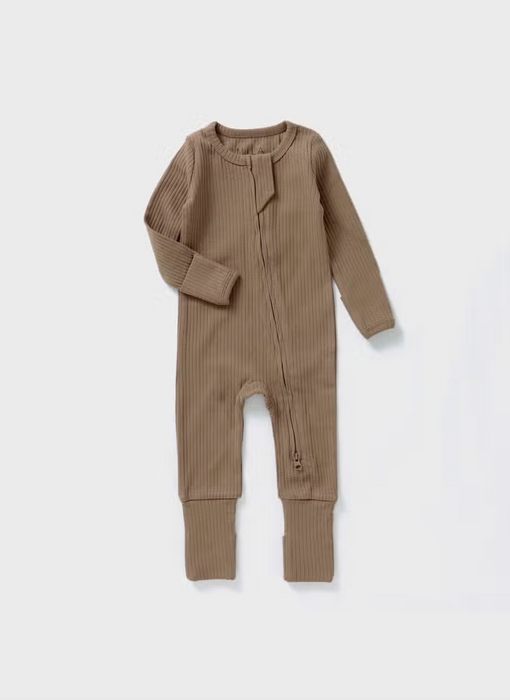 Ribbed Zipper Romper | Cappuccino