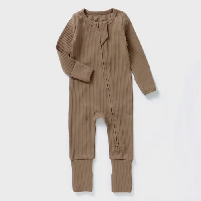 Ribbed Zipper Romper | Cappuccino