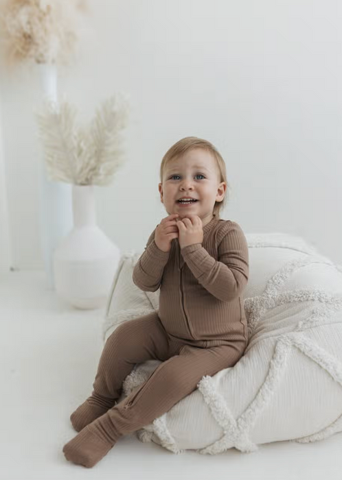 Ribbed Zipper Romper | Cappuccino