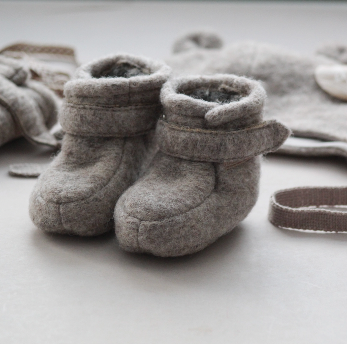 Wool Winter Booties - Grey Beige
