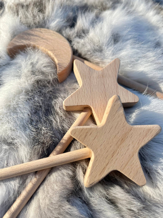 Wooden Girl Wand - Moon & Star | Princess Wand | Keepsafer