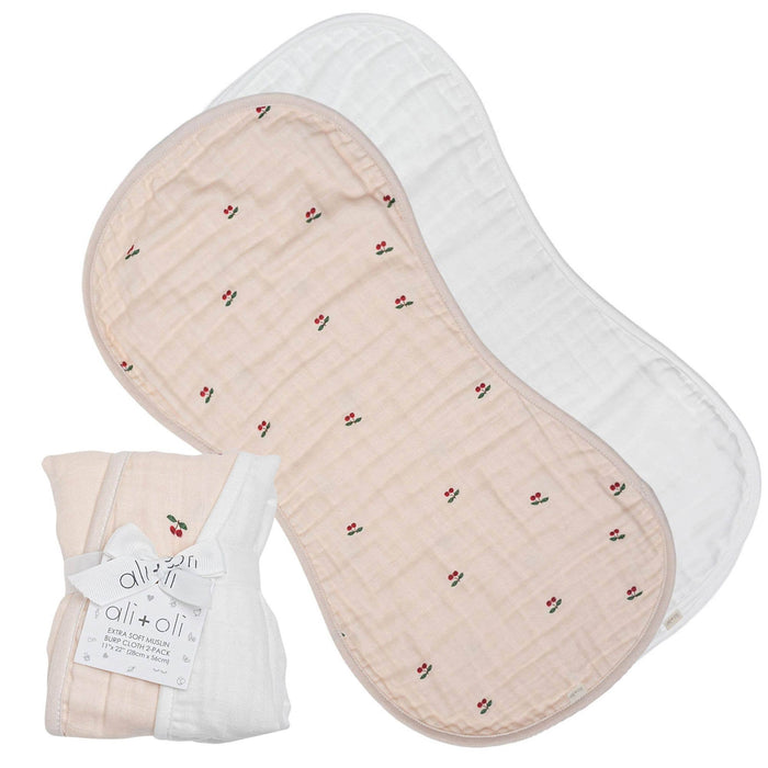 Bamboo Muslin Burp Cloth Set 2-Pack (Cherry/White)