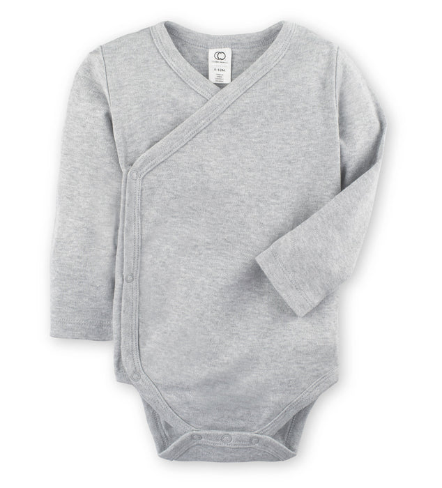 Organic Long Sleeve Kimono Bodysuit - Heather Grey