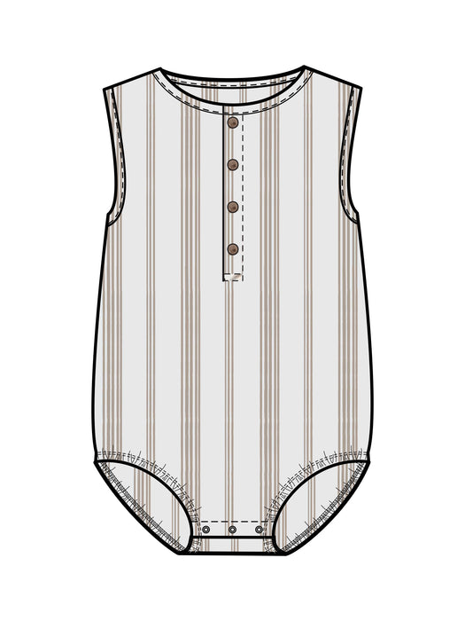 Organic Baby Bowie Muslin Bubble Romper - Enzo Stripe/Beige