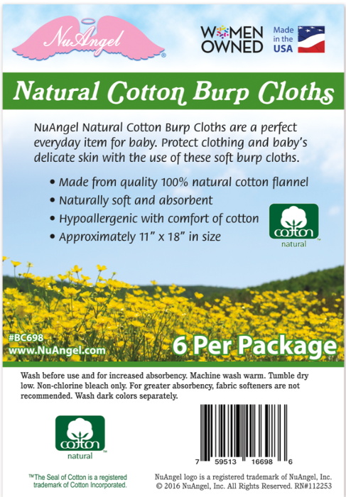 Natural Cotton Burp Cloths - 6 Count