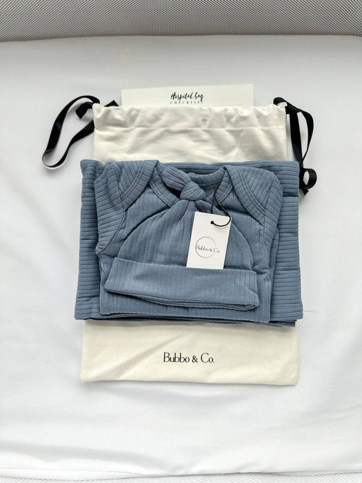 Organic newborn going home ribbed set - ocean blue