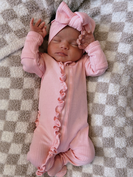 Pink / Organic Ribbed Frill Zip Footie (Baby - Kids)