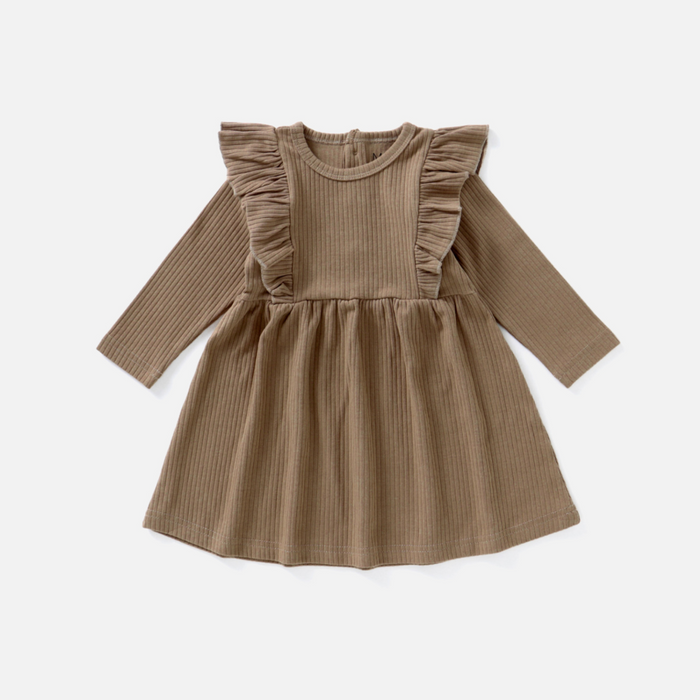 Ribbed Flutter Dress | Cappuccino