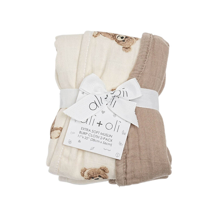 Bamboo Muslin Burp Cloth Set 2-Pack (Teddy/Taupe)