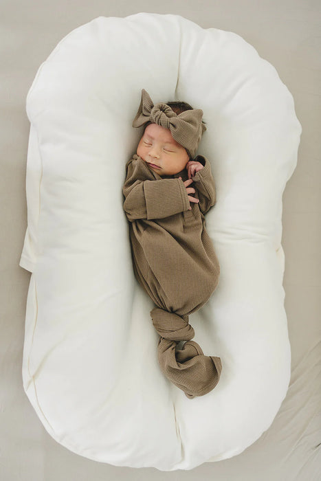 Organic Ribbed Knot Gown - Cocoa