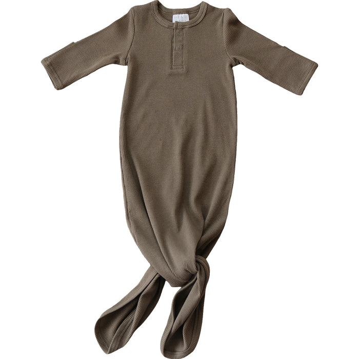Organic Ribbed Knot Gown - Cocoa