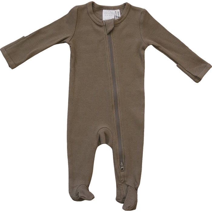 Organic Ribbed Footed Zipper One Piece - Cocoa