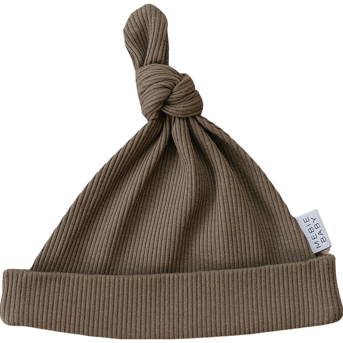 Organic Ribbed Newborn Knot Hat - Cocoa