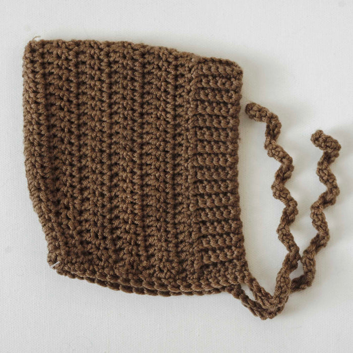 Tan Wool Blend Crochet Pixie Bonnet