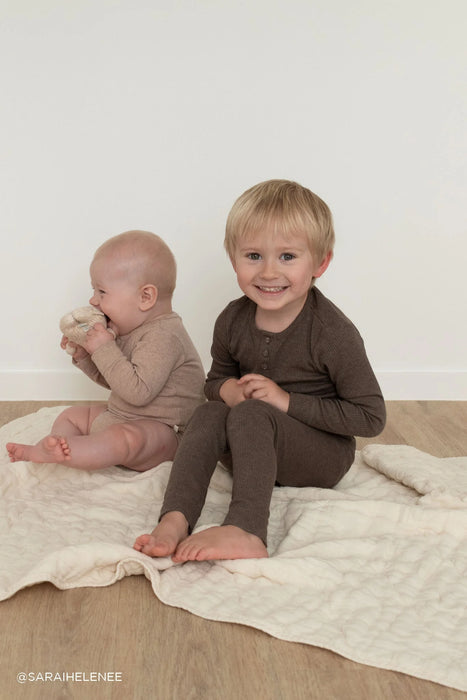 Organic Cotton Modal Long Sleeve Bodysuit - Caramel Marle