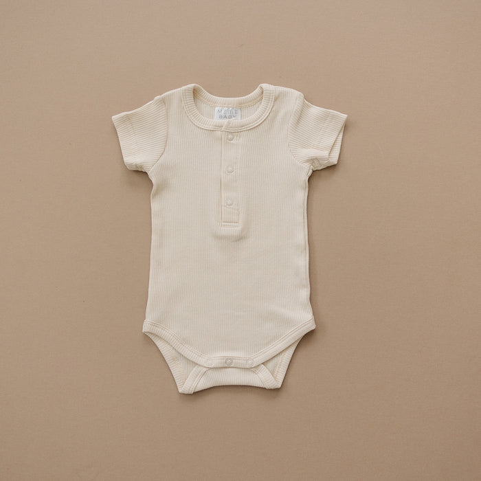 Organic Ribbed Snap Bodysuit- Vanilla