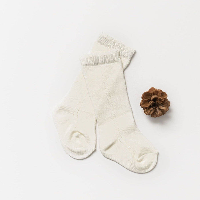 Eyelet Knee High Socks - Cream