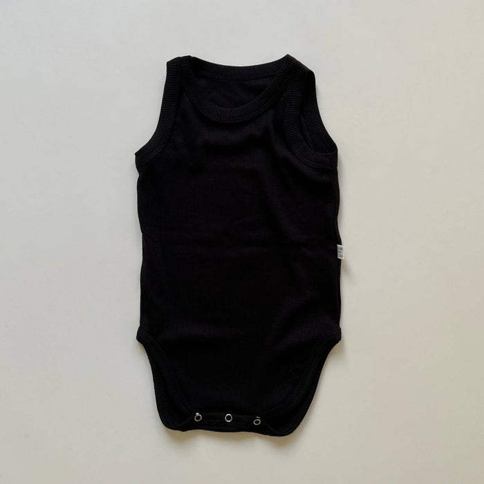 Ribbed Sleeveless Bodysuit- Black