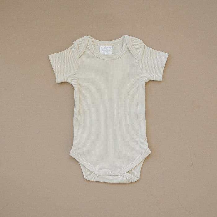 Organic Short Sleeve Ribbed Bodysuit- Vanilla