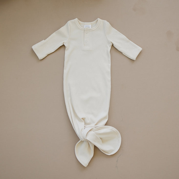 Organic Ribbed Knot Gown- Vanilla