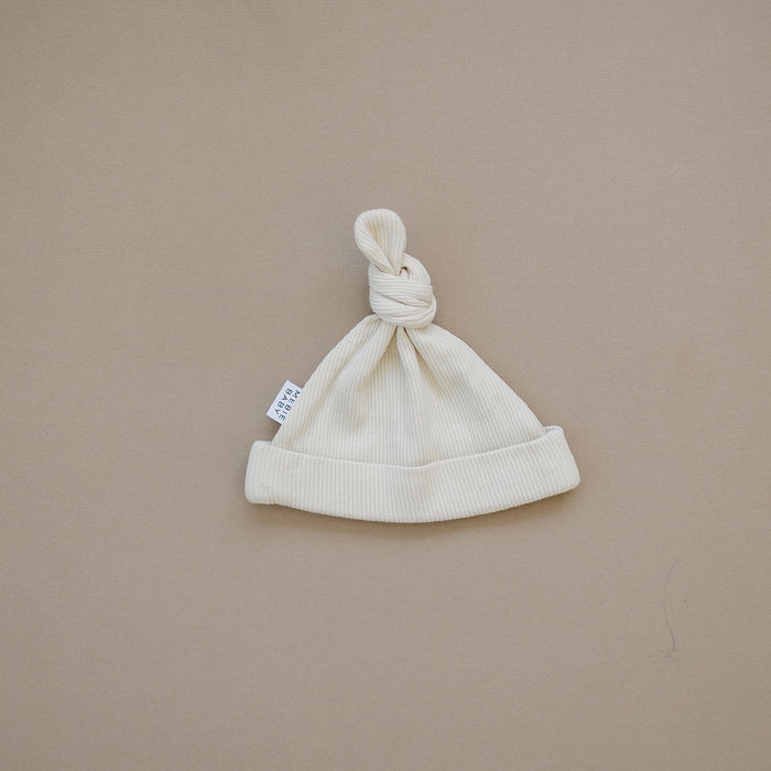 Organic Ribbed Newborn Knot Hat- Vanilla