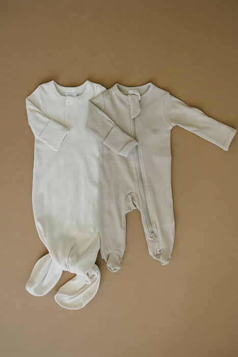 Organic Ribbed Footed Zipper One Piece- Oatmeal
