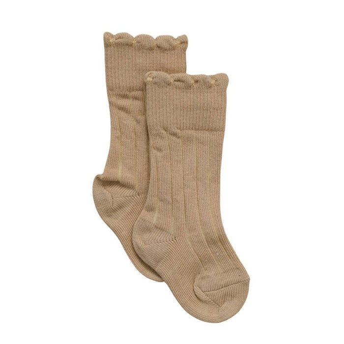 Scalloped Knee High Socks- Sand