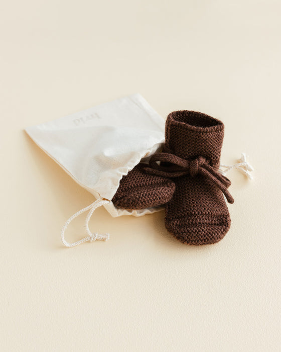 Merino Wool Knit Booties - Dark Brown