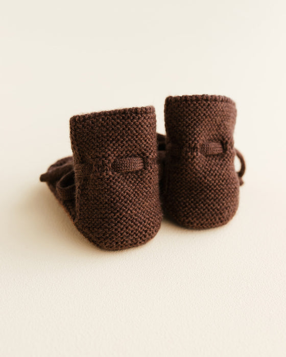 Merino Wool Knit Booties - Dark Brown