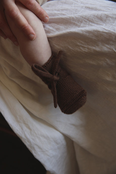 Merino Wool Knit Booties - Dark Brown