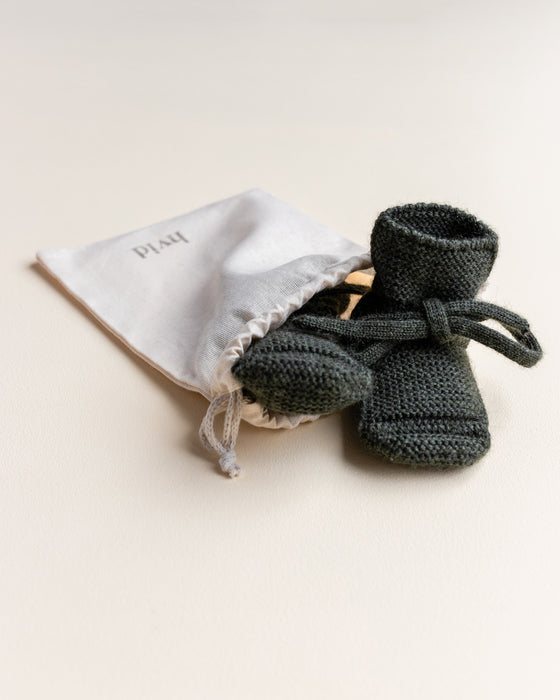 Merino Wool Knit Booties - Pine